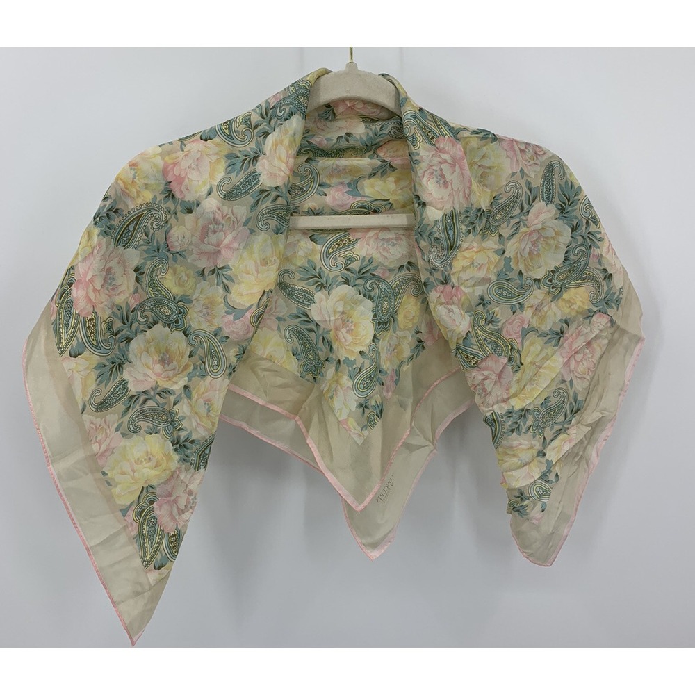 Vintage Concepts By Caren Paisley Floral Wrap Scarf Lightweight Silky 30" x 30" - Picture 4 of 6